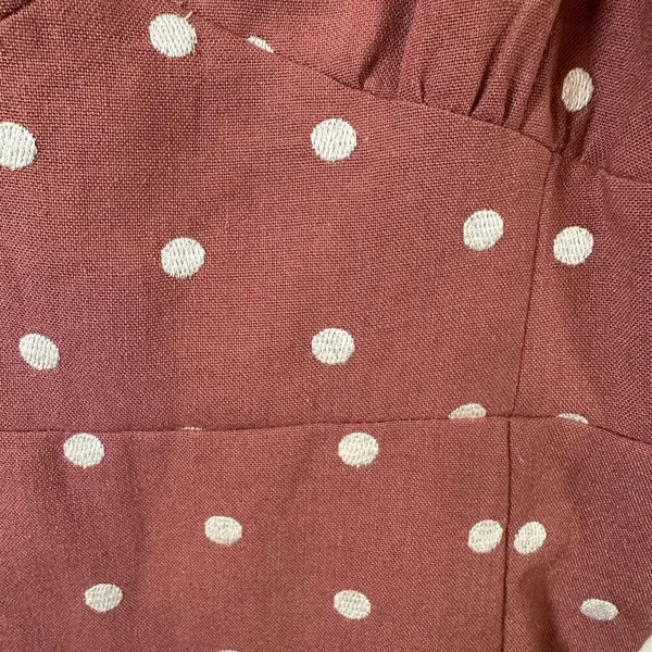 By Together Brown and White Polka Dot Zip Back Mini Dress‎ with Puff Sleeves - Image 5