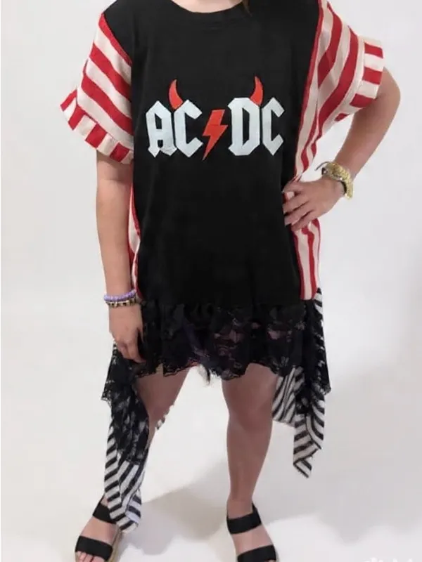 AC/DC Graphic Black & Red Tunic Top with Lace Hem - Image 4