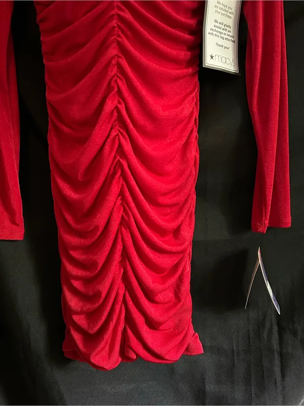 BCX Women’s Red Ruched Long-Sleeve Mini Dress Keyhole Detail MD NWT - Image 8