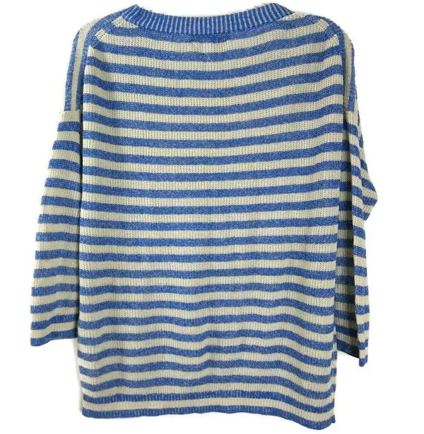 J CREW Blue White Stripe knit Sweater Top Blouse - Image 2