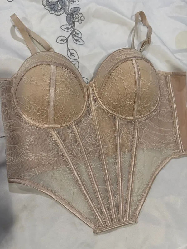 Kaylee Kollection Lacing Mesh Corset Bustier Tan Size L - Image 3
