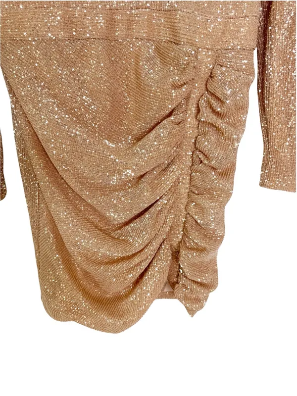 NWT Lavish Alice Pleated Micro Mini Sequin Mini Dress in Rose Gold Size 12 - Image 9