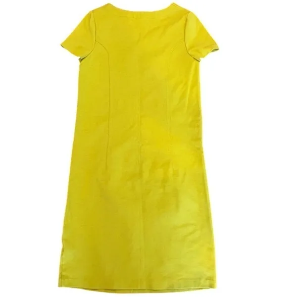 Boden Womens Chartreuse Yellow Shift Dress‎ Notch Neck Pockets US 4R - Image 3