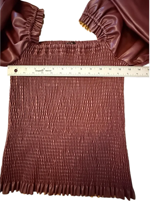 Ever After Faux Leather Smocked Puff Sleeve Top Burgundy Women’s M - Image 7