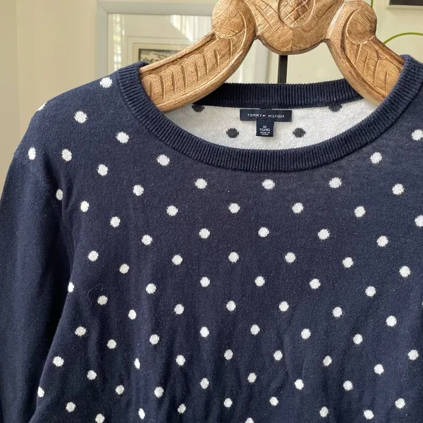 Tommy Hilfiger Dark Blue White Polka Dot Sweater XL - Image 2