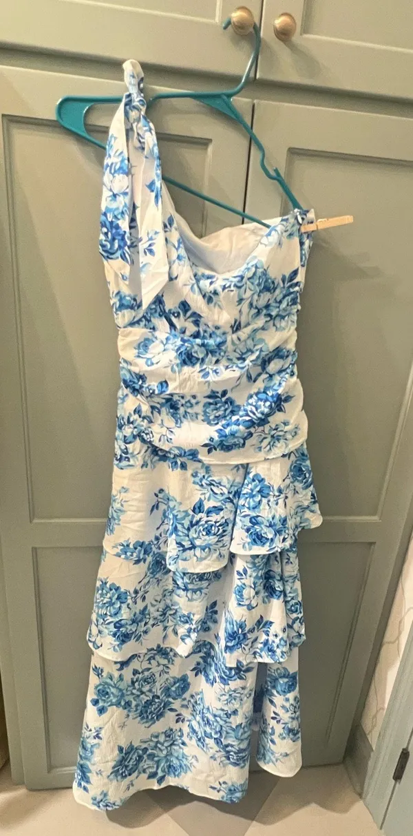 One Shoulder layered floral dress Blue Size L - Image 2