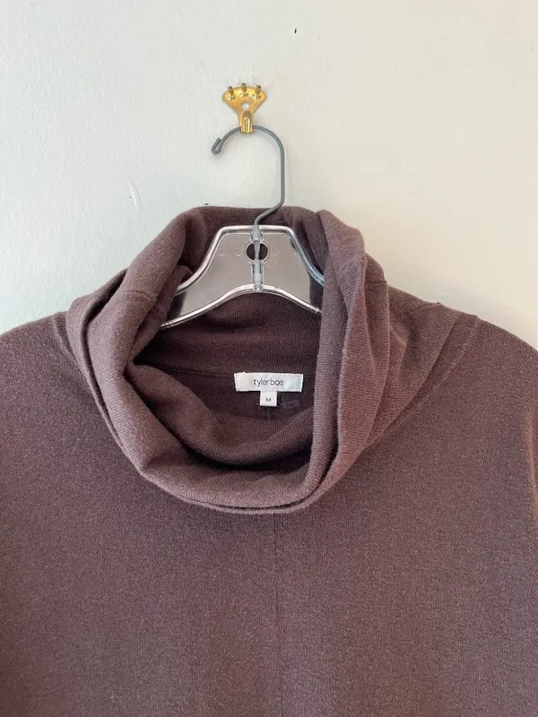 Tyler Boe Sz M Brown Cotton Cashmere Blend Midi Dress Stretch Cowl Neck‎ Pullov - Image 3