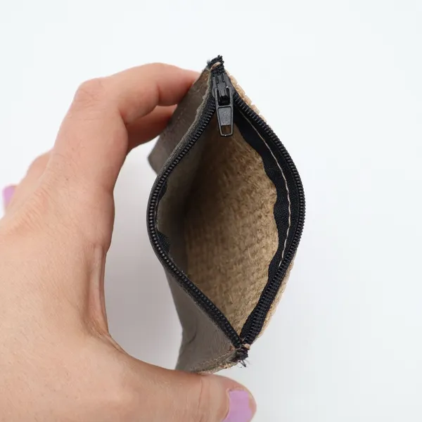 Womens Coin Pouch Slate Gray Grain Leather Textured Basket Weave Card Holder - Image 5