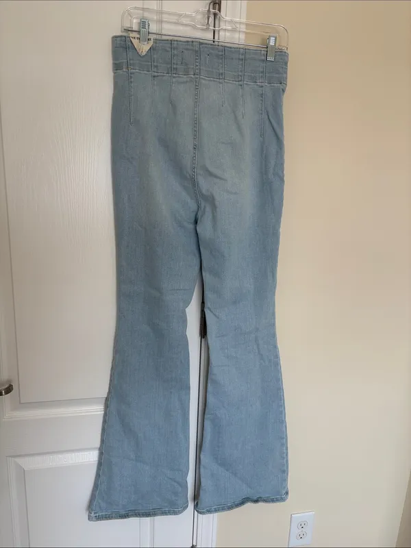 Free People We the Free Jayde Super High Rise Flared Jeans Light Wash Sz 31 - Image 6