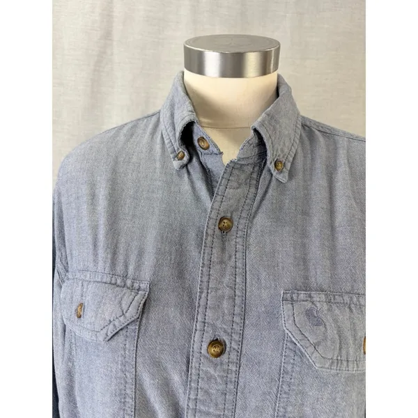 Carhartt Womens Blue Chambray Button Down‎ Shirt 100% Cotton Long Sleeve M - Image 5