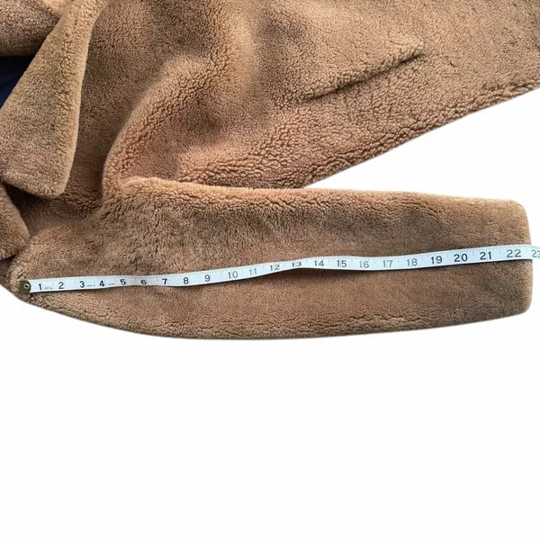 Yves Salomon Meteo Women's Teddy Bear Coat Camel Brown 100% Lamb Shearling Fur - Image 9