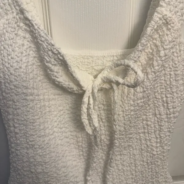 White Smocked Tie Front Tank Top - Image 3