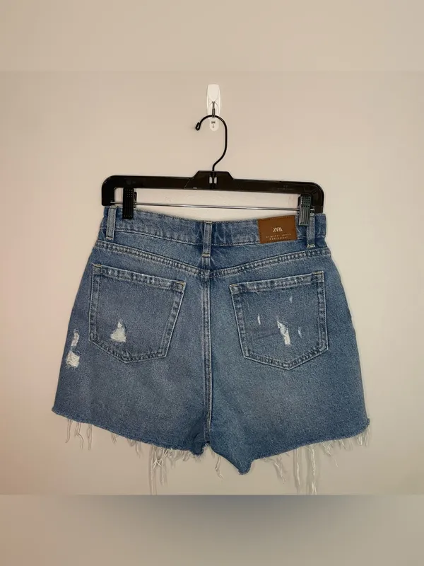 Zara Distressed Denim Skort, Medium Wash, Size XS, EUC - Image 2