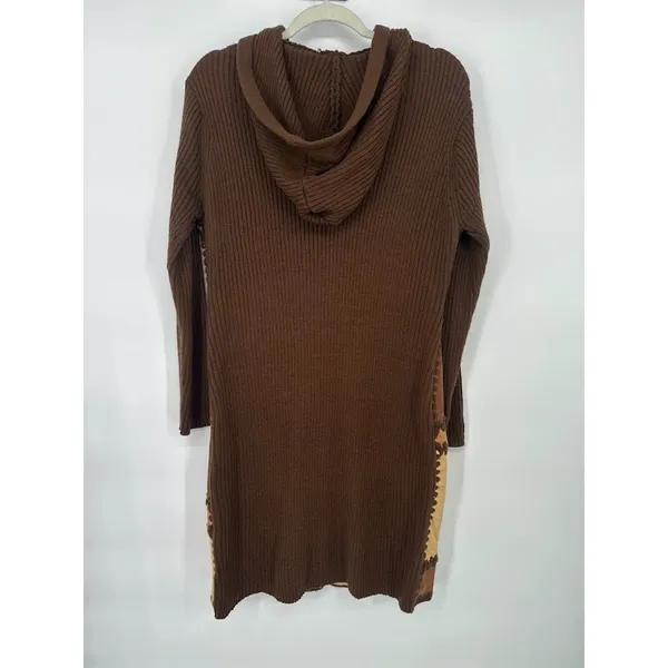 Vintage Y2K Misdemeanor‎ Patchwork Suede Hooded Duster Cardigan Sweater Jacket L - Image 5