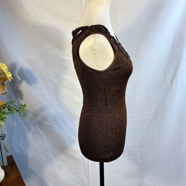 Vintage Cache Beaded Metallic Ribbed Tank Top Size Medium🧡 - Image 6