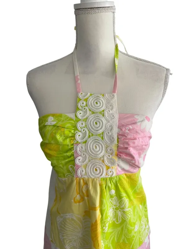 LILLY PULITZER Daphne Lace Patchwork Halter Dress Size 4 - Image 8