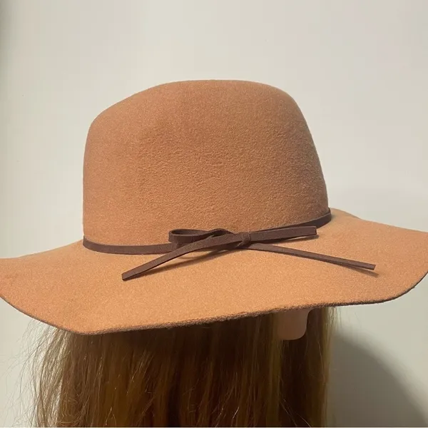 Womens Tan Felt Wide Brim Hat with Brown Ribbon Bow‎ One Size Fits Most - Image 2