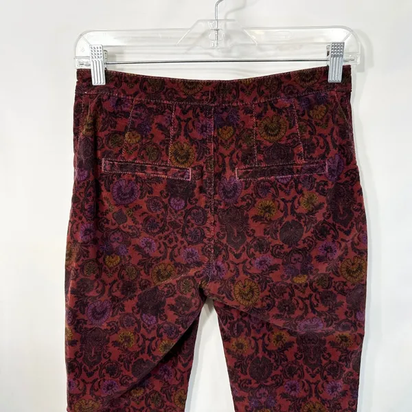 Free People Size 2 Corduroy Flare‎ Pants Burgundy Damask Floral Boho Gothic 1824 - Image 7