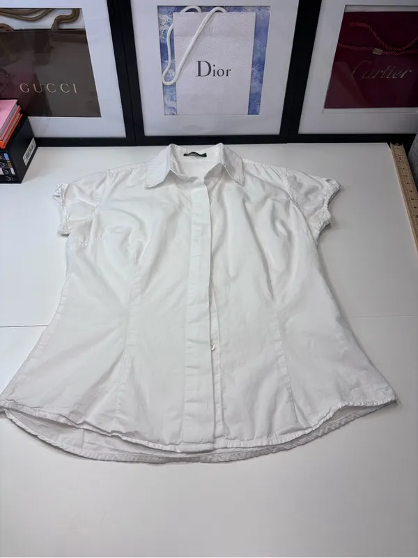 Lefties Zara Crisp White Short Cap Sleeve Button Down Cotton Blouse Size M MEX28 - Image 6