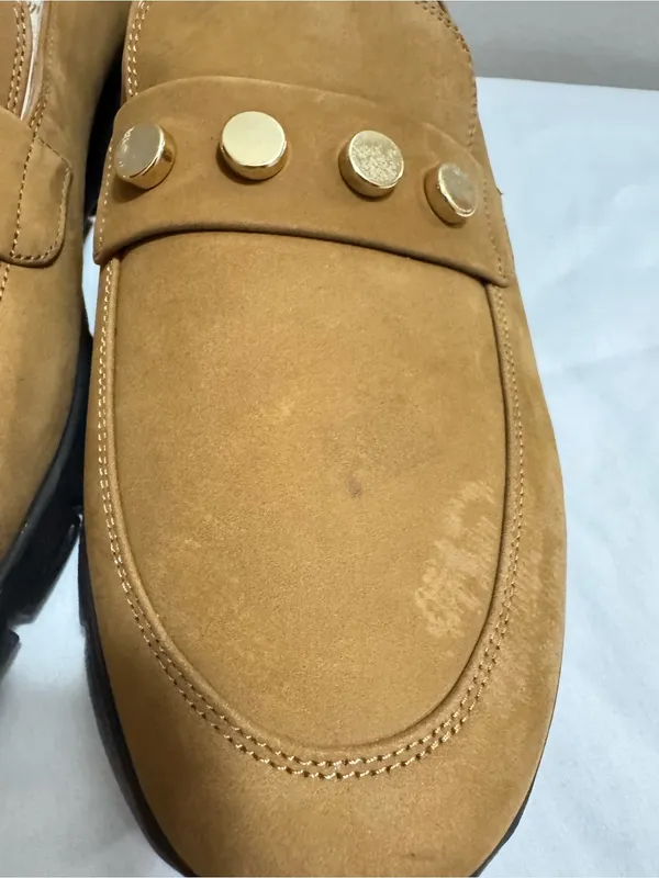 Amalfi by Rangoni Italy Suede Studded Loafers Slip On Shoes Brown Tan Size 9.5 - Image 6
