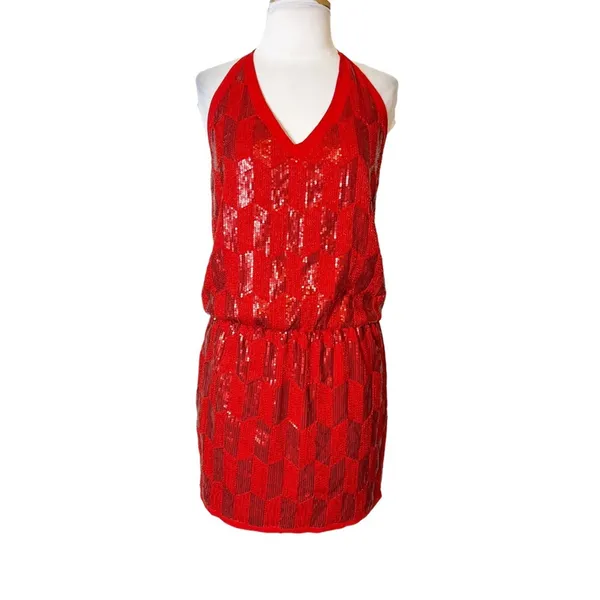 NWT Sara Boo sequin beaded halter‎ dress red sz XS - Image 2