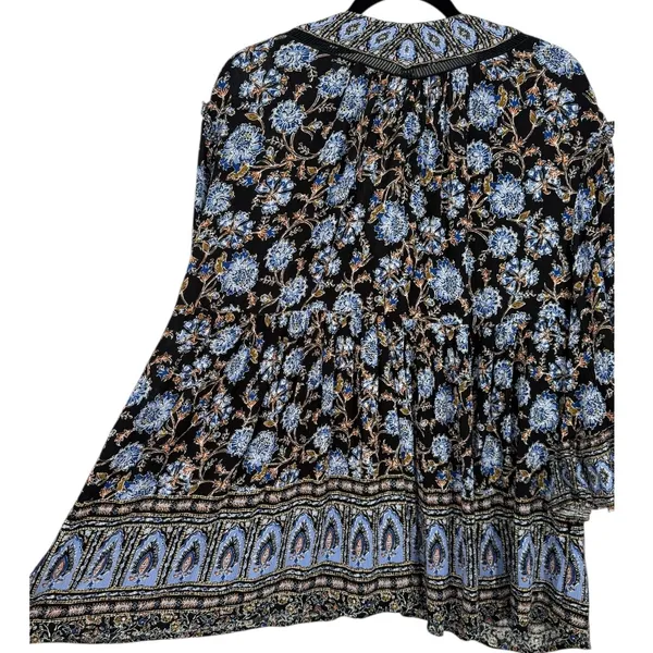 Free People Moonlight Dance Floral Bell Sleeve Boho Tunic Top Blue Size‎ Small - Image 10