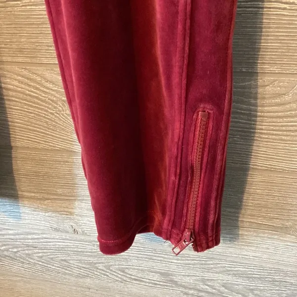 PINK Victoria's Secret‎ Velour Track Pants Zippered Ankle Burgundy Joggers - Image 3