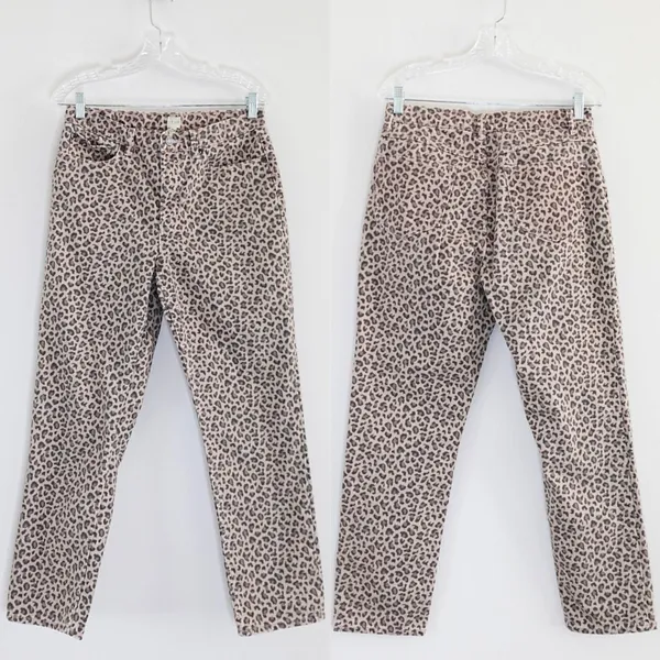 La Vie Rebecca Taylor Beige Leopard Print Barrel Leg High Rise Jeans Size 29 - Image 2