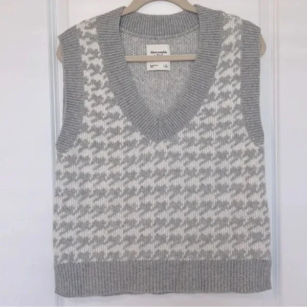 Abercrombie Houndstooth Sweater Vest Gray Preppy Golfcore V Neck Knit Size S - Image 12