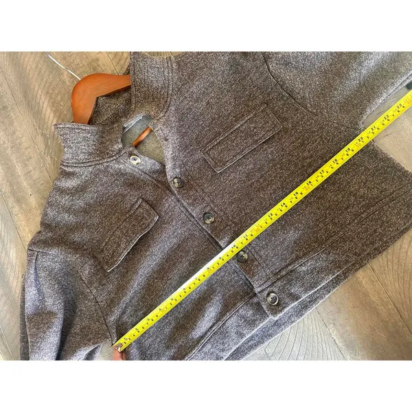 Double Zero Cropped Button Up Long Sleeve Shacket Sweater Heathered Brown Large - Image 8