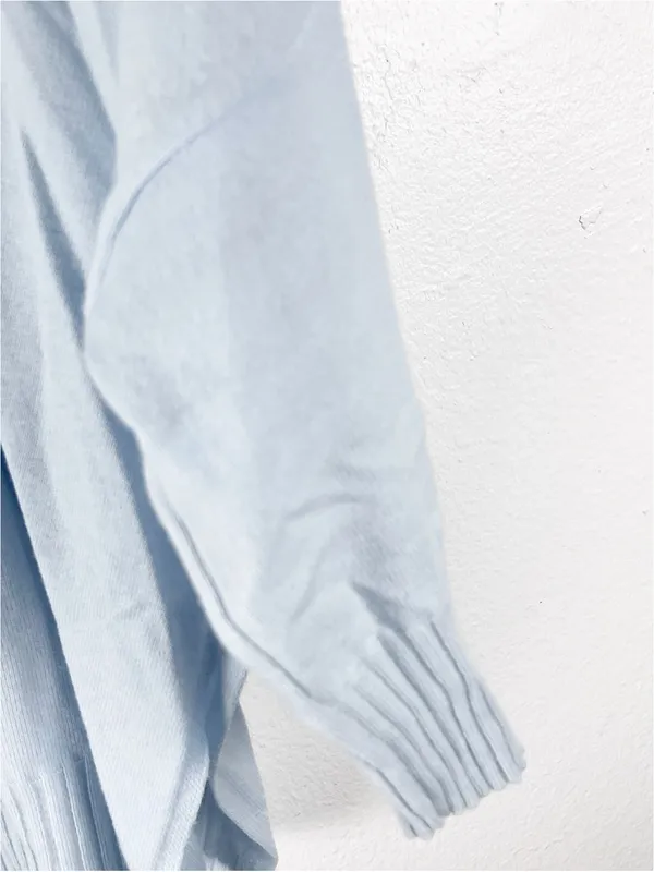 MERSEA Aberdeen Light Blue Cable Knit High Side Slits Poncho Sweater One Size - Image 8