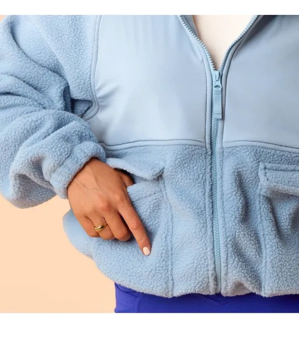 NWT! Blogilates Women's Bonfire Fleece Full Zip Jacket - Light Blue Size XS - Image 8