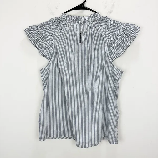 J.Crew Striped Flutter Sleeve Top Blouse Cotton White Blue Preppy Medium NWT - Image 8