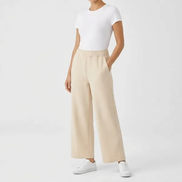 T/S by Thrive Cream Wide Leg Lounge Pants High Rise Beige Medium Quiet Luxury - Image 2