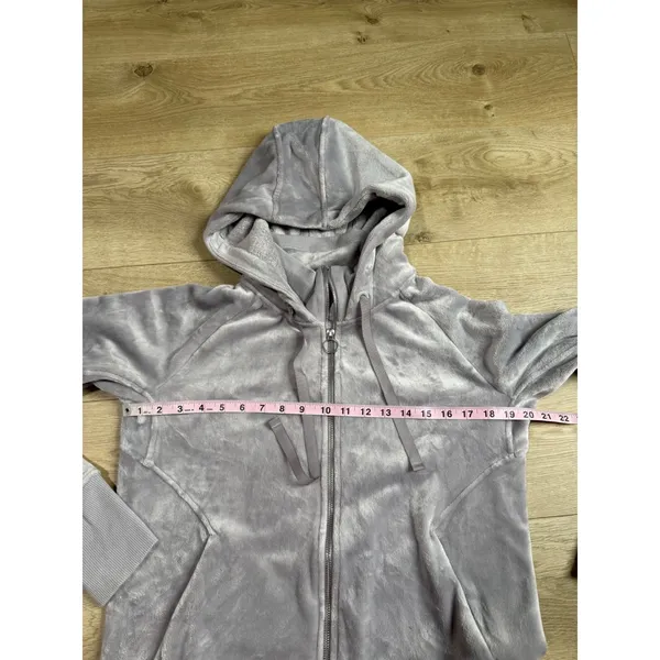 EUC ATHLETA Jacket Womens Gray Velour Triumph Double Cozy Gray Hoodie size M - Image 6