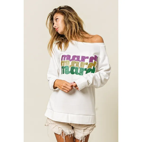 BiBi Mardi Gras Glitter Lettering Sweatshirt - Image 11