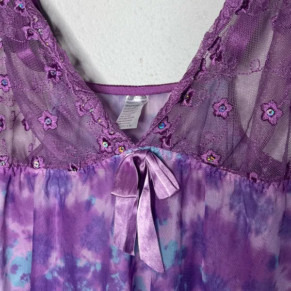Y2K Vintage Purple Sheer Mesh Floral Fairycore Babydoll Tank Top Lingerie - Image 4