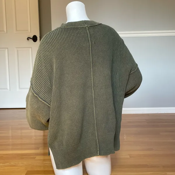 Aerie Women’s S Olive Green Ribbed Oversized Crewneck Sweater Drop Shoulder - Image 3