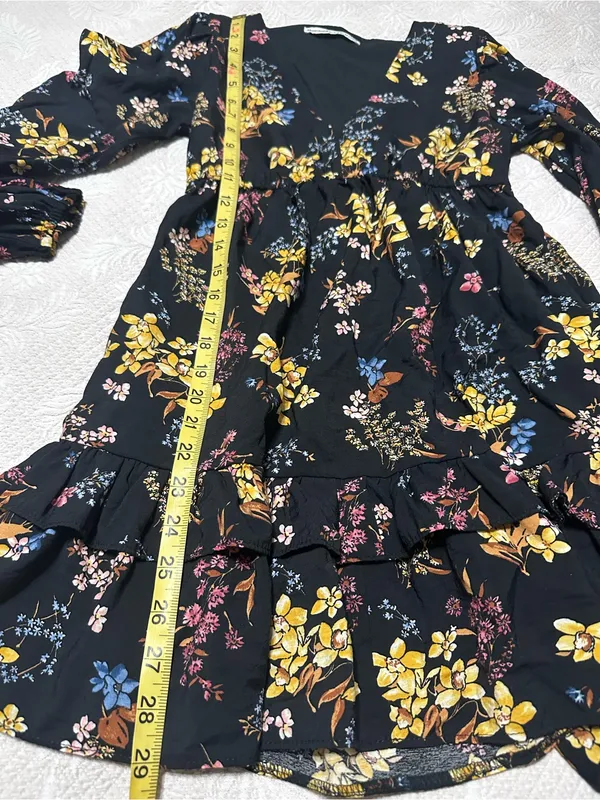 Abercrombie & Fitch black floral mini dress with yellow, blue, and pink flowers - Image 6