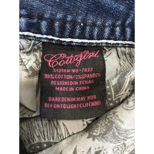 Rock & Roll Cowgirl‎ Bootcut Denim Jeans Pocket Beads Embroidered Gems Sz 29x32 - Image 8