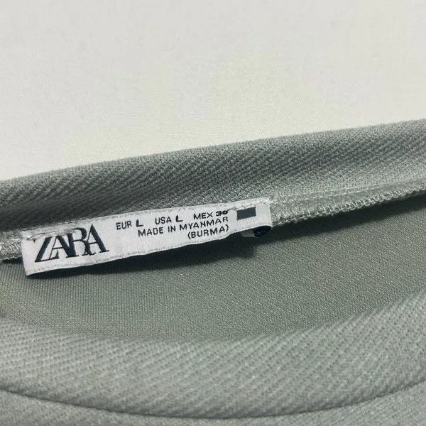 Zara women’s size L Sage Green Shift Dress Raw Hem Short Sleeve Pockets(A425)✨ - Image 4