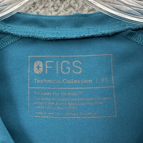 Figs Tela Scrub Top Button Down‎ Short Sleeve Pacific Blue Women's XS - Image 3