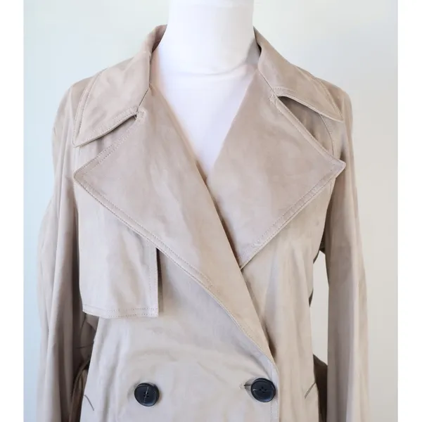 ZARA Beige Trench Coat Belted Suede Feel Classic Jacket Preppy Minimalist Small - Image 6
