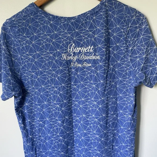 Harley Davidson T-Shirt V-Neck Blue Patterned Barnett El Paso, Texas Women's Med - Image 4