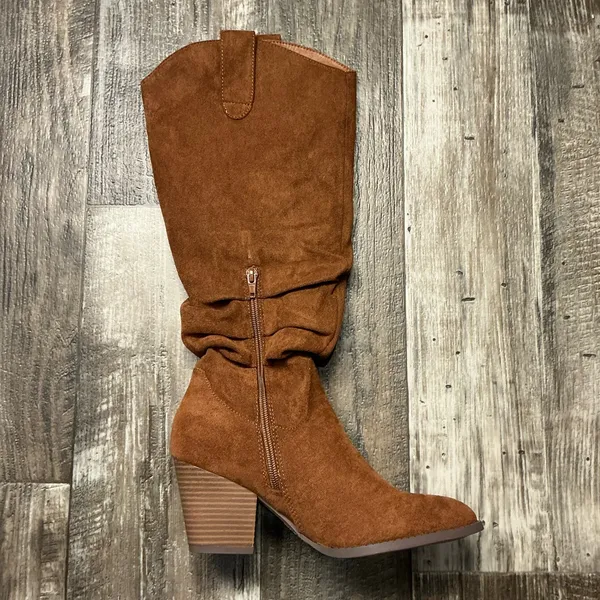 Women's Slouchy Mid-Calf Tan Faux Suede Boot Size 7 - Image 14