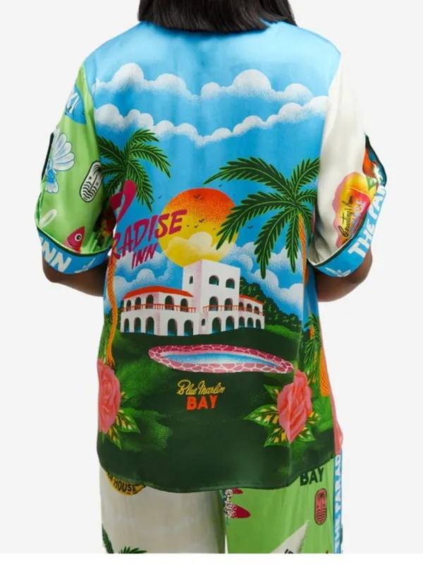 Resort-Print Wide Leg 2 piece set camp style shirt - Multicolor - Image 7