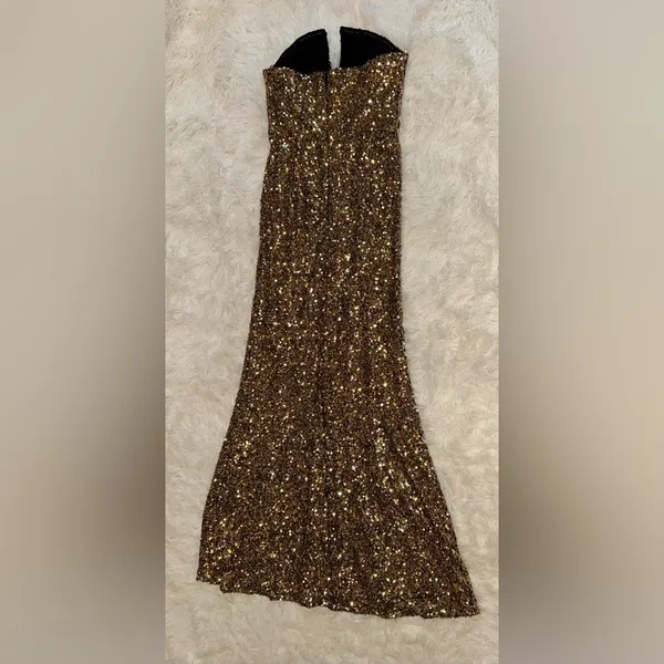 NEW Dress the Population Fernanda Gold Sequin Strapless Gown Sz L - Image 8