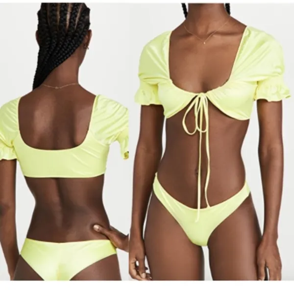 NWOT Frankie’s Bikinis x Naomi Osaka lemon drop Carly puffy sleeve bikini top M - Image 4