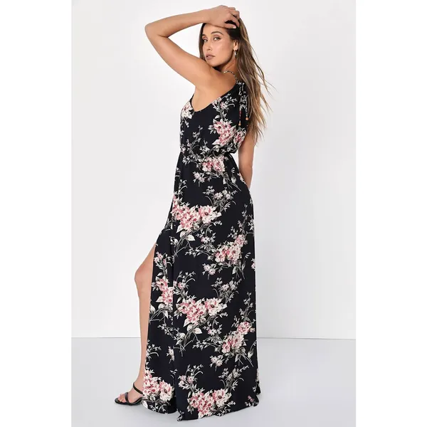 Lulus Feel the Music Midnight Blue Floral Print Halter Maxi Dress NWOT S - Image 3