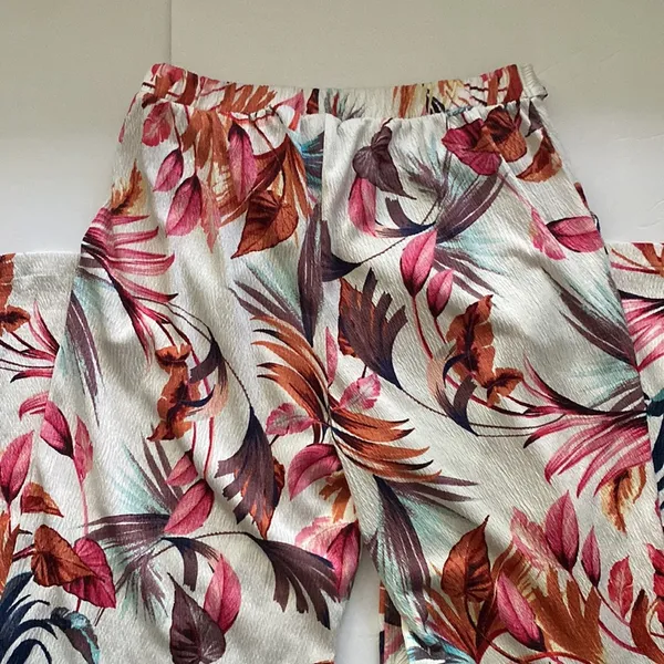 Hot Kiss tropical floral tie wide leg beach boho pants, size large - Image 7
